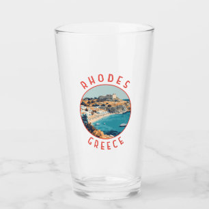 Rhodes Greece Retro Distressed Circle Glass