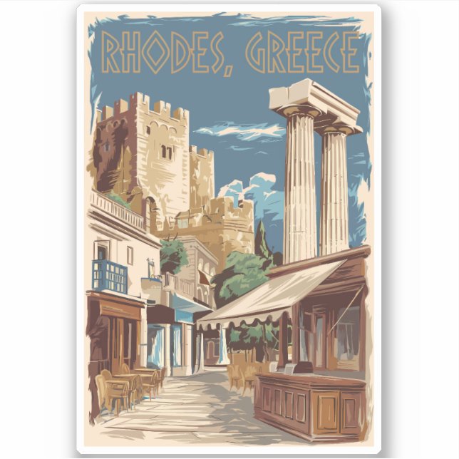 Rhodes Greece Ruins Travel Art Vintage (Front)