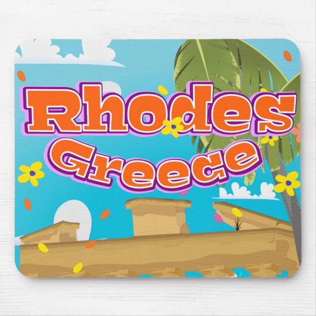 Rhodes Greece Travel poster. Mouse Pad (Front)
