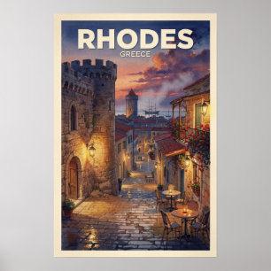 Rhodes Greece Vintage Travel Poster