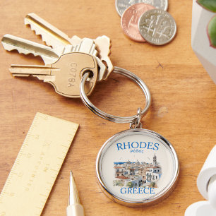 Rhodes Greece Watercolor – Greek Island Gift Keychain