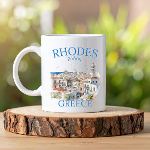 Rhodes Greece Watercolor – Greek Island Travel Coffee Mug