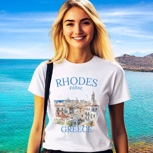 Rhodes Greece Watercolor Landscape – Greek Island Tri-Blend Shirt