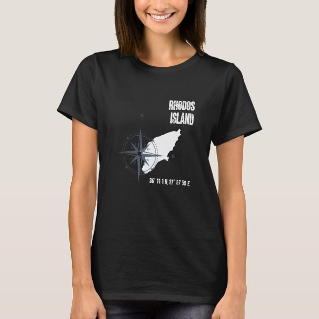 Rhodes Island Mediterranean Sea Coordinates Map Va T-Shirt (Front)