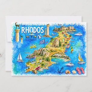 Rhodes Watercolor Travel Map Postcard