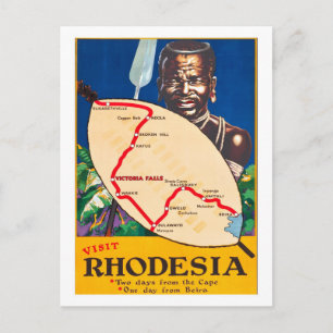 Rhodesia, traditional warrior with map on shield postcard