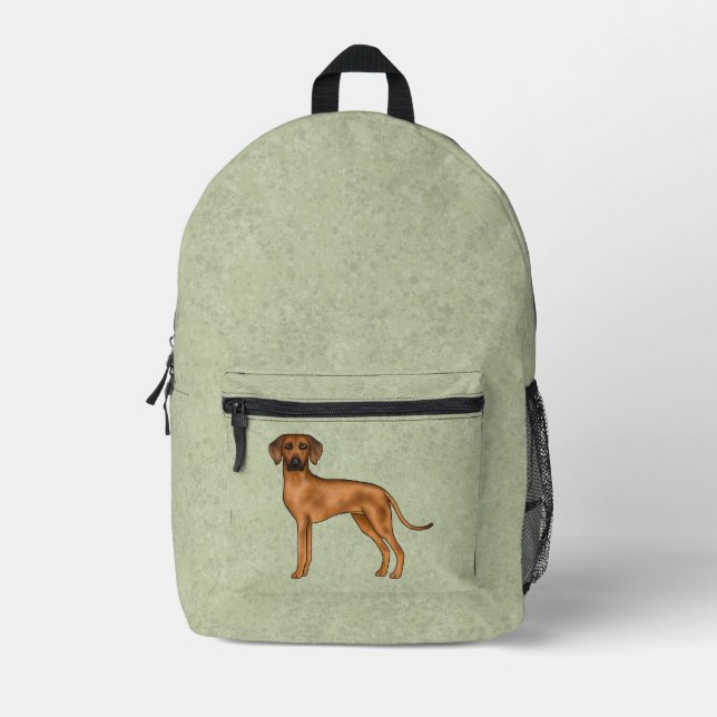 Rhodesian Ridgeback African Lionhound Dog Green Printed Backpack (Front)