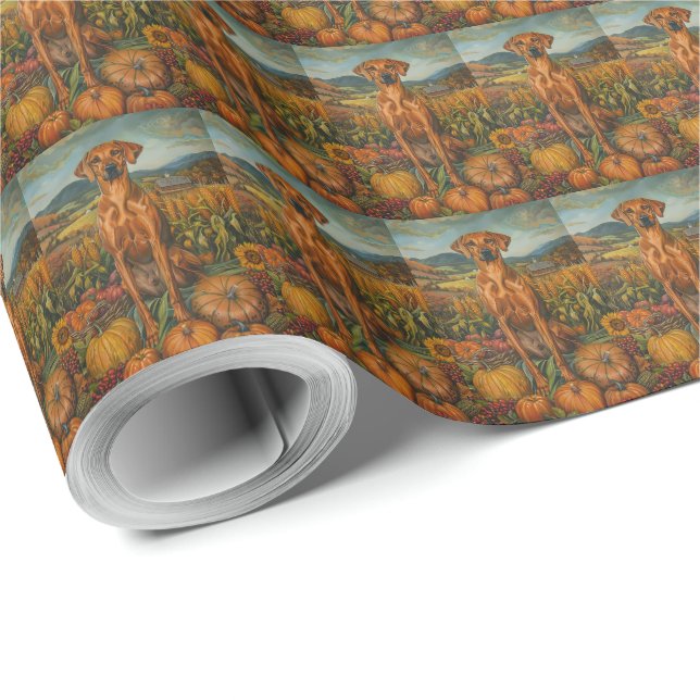 Rhodesian Ridgeback Autumn Harvest Thanksgiving Wrapping Paper (Roll Corner)