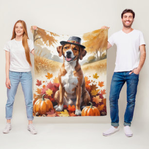 Rhodesian Ridgeback Autumn Leaves Thanksgiving Art Fleece Blanket