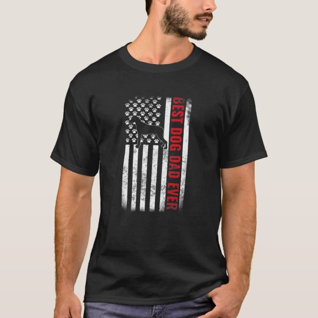 Rhodesian Ridgeback Best Dog Dad Ever American Fla T-Shirt (Front)