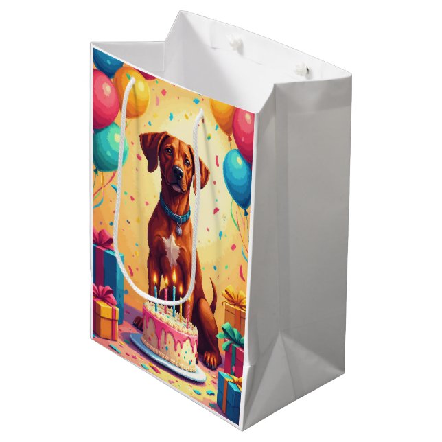 Rhodesian Ridgeback Birthday Celebration Medium Gift Bag (Front Angled)
