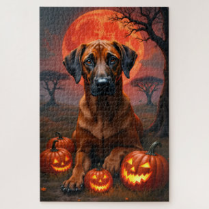 Rhodesian Ridgeback Blood Moon Halloween Portrait Jigsaw Puzzle