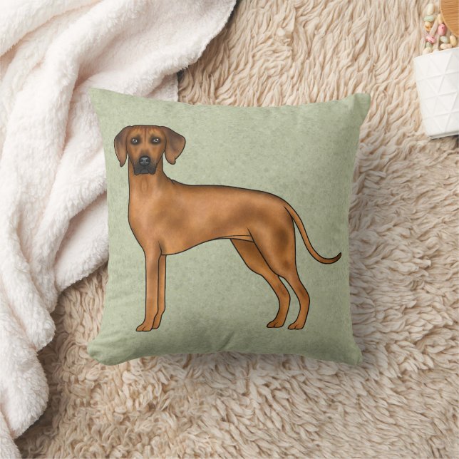 Rhodesian Ridgeback Brown Cartoon Lion Dog Green Throw Pillow (Blanket)