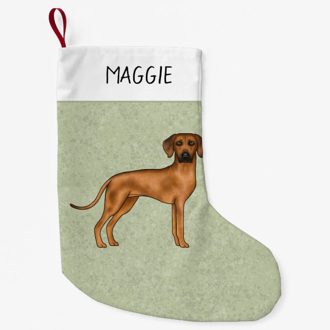 Rhodesian Ridgeback Brown Dog With Name Green Small Christmas Stocking (Front)