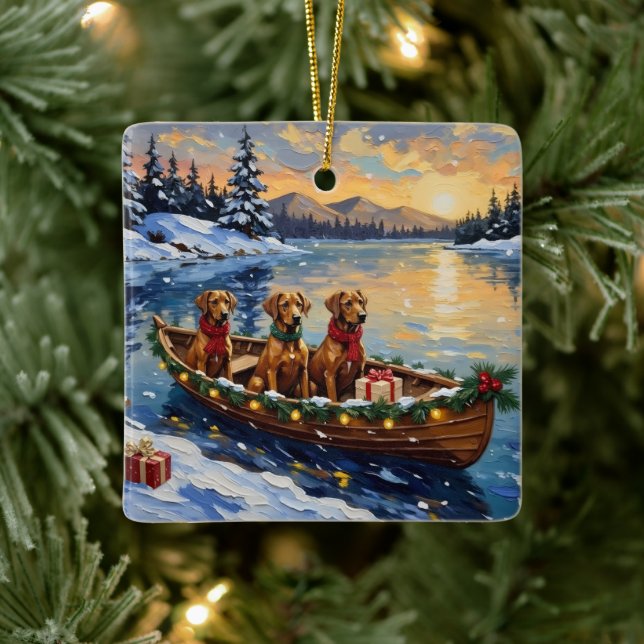Rhodesian Ridgeback Christmas Boat Holiday Ceramic Ornament (Tree)