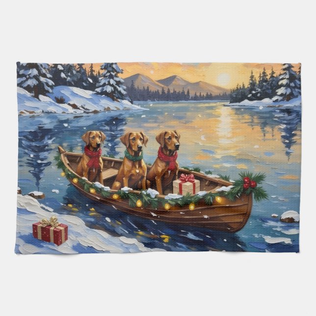 Rhodesian Ridgeback Christmas Boat Holiday Kitchen Towel (Horizontal)