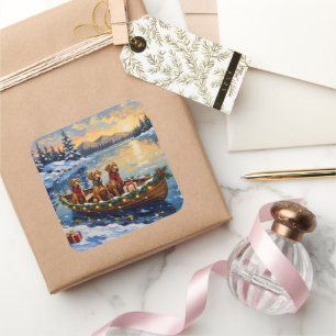 Rhodesian Ridgeback Christmas Boat Holiday Square Sticker