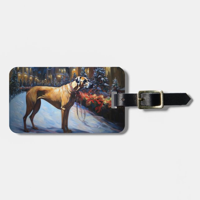 Rhodesian Ridgeback Christmas Festive Season Luggage Tag (Front Horizontal)