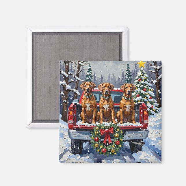 Rhodesian Ridgeback Christmas Red Truck Holiday Magnet (Front/Back)