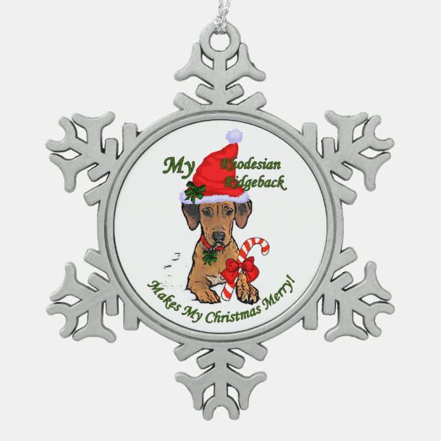 Rhodesian Ridgeback Christmas Snowflake Pewter Christmas Ornament (Front)
