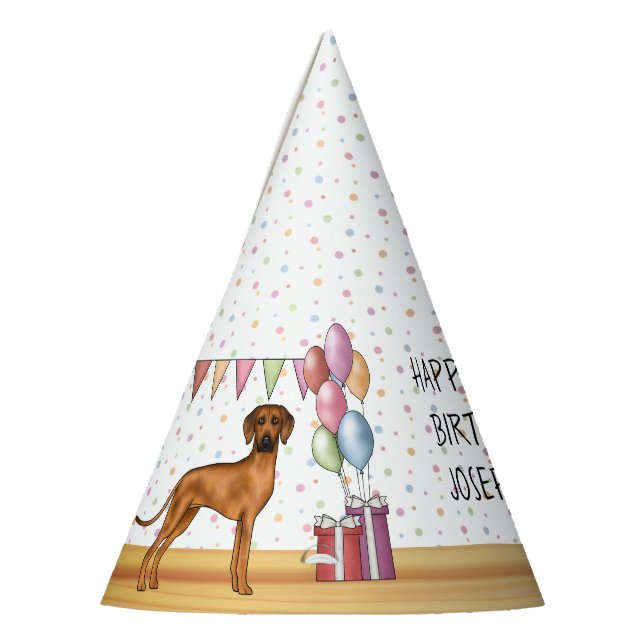 Rhodesian Ridgeback Colourful Pastel Happy Birthda Party Hat (Left)