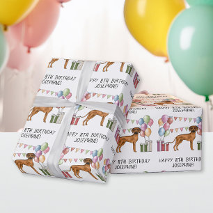 Rhodesian Ridgeback Colourful Pastel Happy Birthda Wrapping Paper