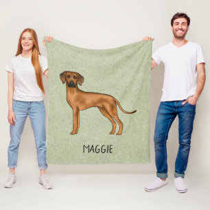 Rhodesian Ridgeback Cute Brown Dog With Name Green Fleece Blanket