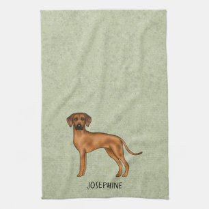 Rhodesian Ridgeback Cute Brown Dog With Name Green Kitchen Towel