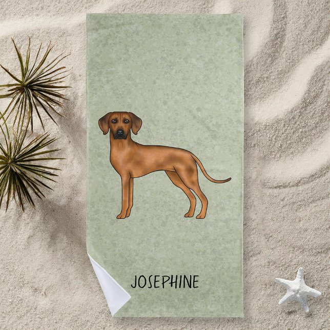 Rhodesian Ridgeback Cute Brown Lion Dog With Name Beach Towel (Creator Uploaded)