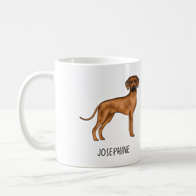 Rhodesian Ridgeback Cute Brown Lion Dog With Name Coffee Mug (Left)