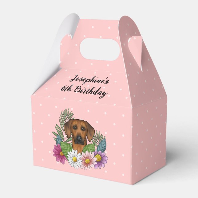 Rhodesian Ridgeback Dog And Flowers Birthday Party Favor Box (Front Side)