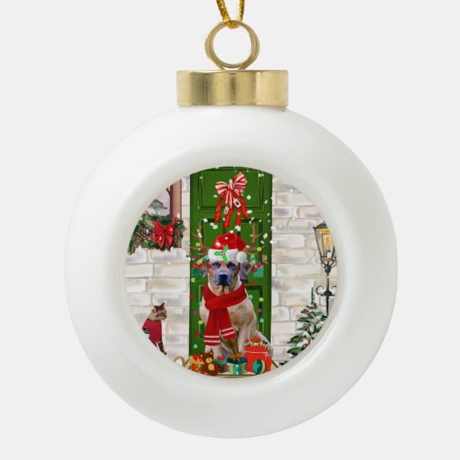 Rhodesian Ridgeback Dog Christmas  Ceramic Ball Christmas Ornament (Front)