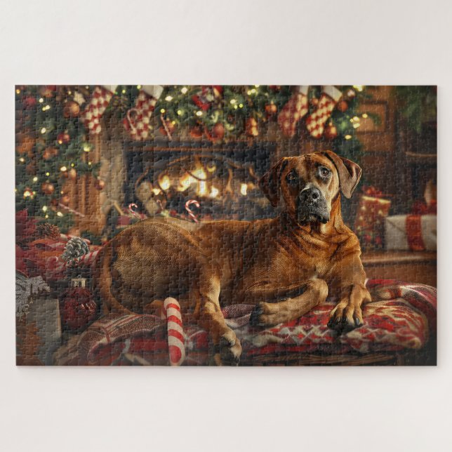 Rhodesian Ridgeback Dog Christmas Festive Jigsaw Puzzle (Horizontal)