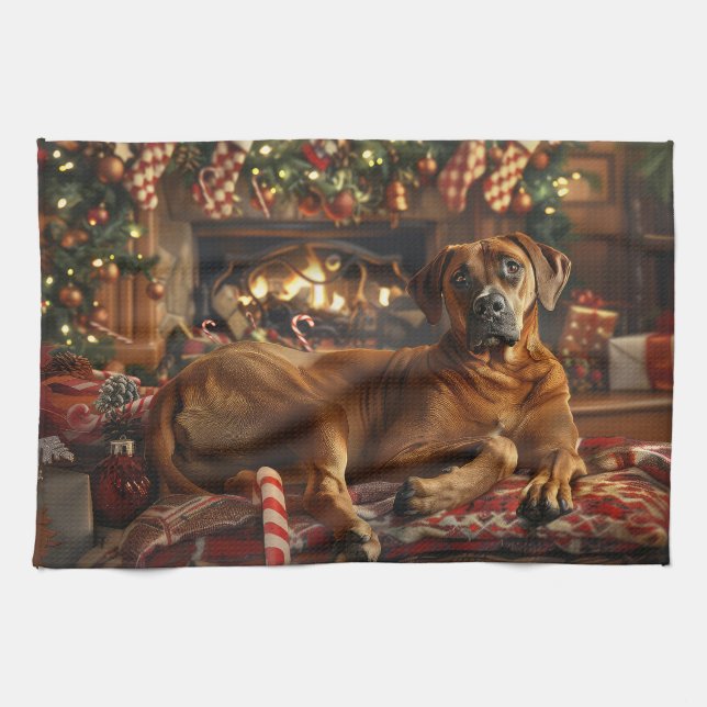 Rhodesian Ridgeback Dog Christmas Festive Kitchen Towel (Horizontal)