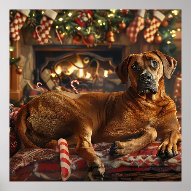 Rhodesian Ridgeback Dog Christmas Festive Poster (Front)