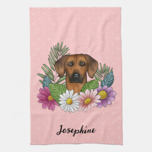 Rhodesian Ridgeback Dog Colourful Wildflowers Pink Kitchen Towel