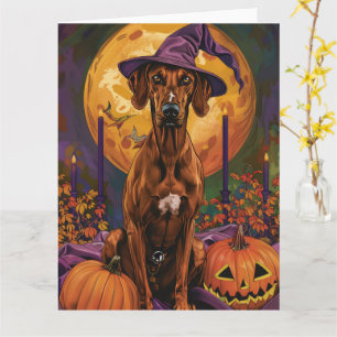 Rhodesian Ridgeback Dog Halloween Witch Pumpkin Card