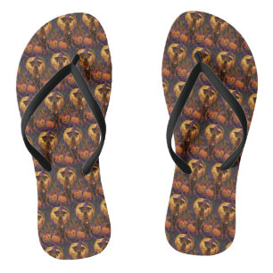 Rhodesian Ridgeback Dog Halloween Witch Pumpkin Flip Flops