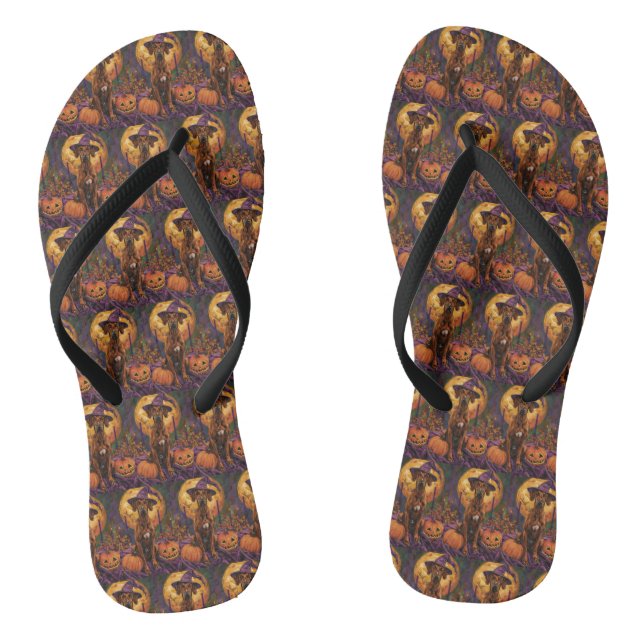 Rhodesian Ridgeback Dog Halloween Witch Pumpkin Flip Flops (Footbed)