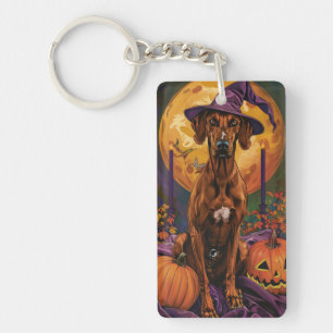 Rhodesian Ridgeback Dog Halloween Witch Pumpkin Keychain