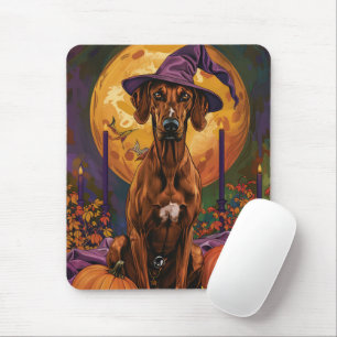 Rhodesian Ridgeback Dog Halloween Witch Pumpkin Mouse Pad