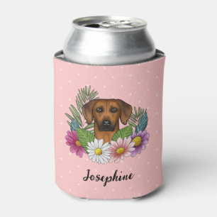 Rhodesian Ridgeback Dog Head Colourful Flowers Pin Can Cooler
