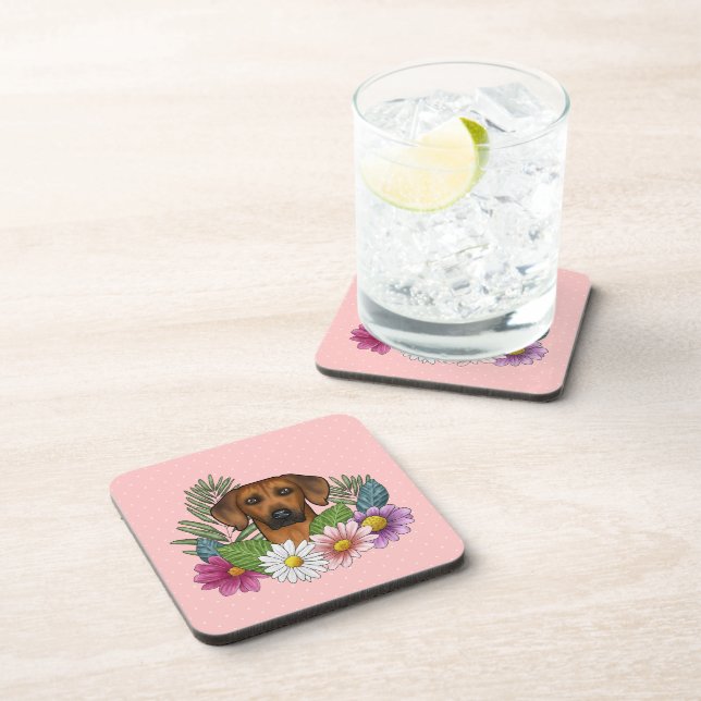 Rhodesian Ridgeback Dog Head Colourful Flowers Pin Coaster (Right Side)