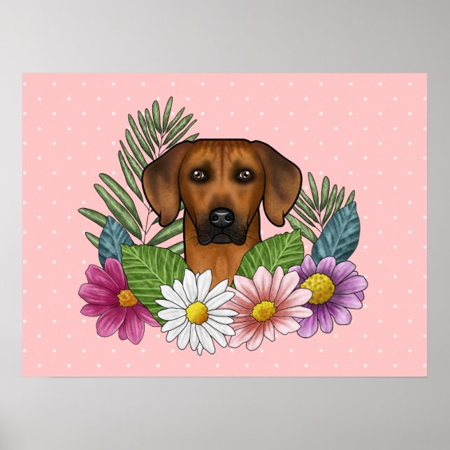 Rhodesian Ridgeback Dog Head Colourful Flowers Pin Poster (Front)
