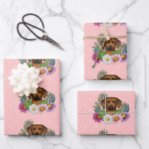 Rhodesian Ridgeback Dog Head Colourful Flowers Pin Wrapping Paper Sheet