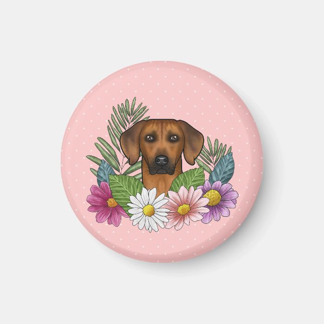 Rhodesian Ridgeback Dog Head Summer Florals Pink Magnet (Front)