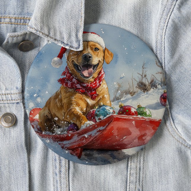 Rhodesian Ridgeback Dog in Sledge Christmas 6 Inch Round Button (In Situ)