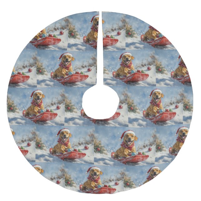 Rhodesian Ridgeback Dog in Sledge Christmas Brushed Polyester Tree Skirt (Front)