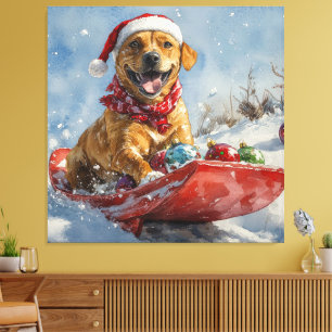 Rhodesian Ridgeback Dog in Sledge Christmas Canvas Print