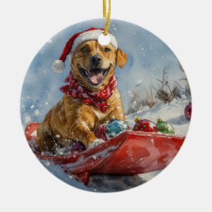 Rhodesian Ridgeback Dog in Sledge Christmas Ceramic Ornament
